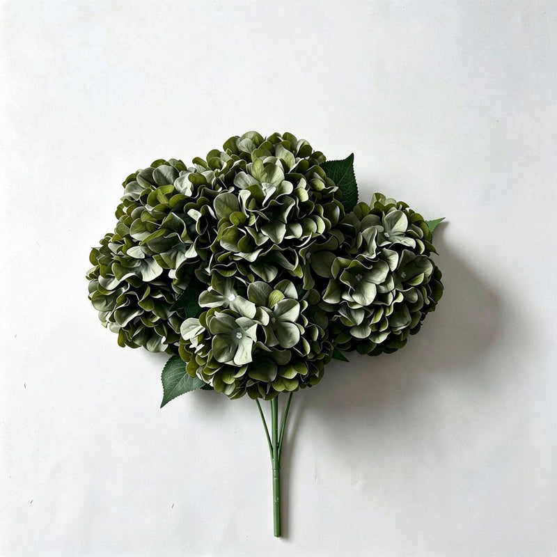 18" Artificial Hydrangea Bush, 225 Blooms, Realistic Silk Floral Arrangement for Weddings, Home Decor, and Events (Blue/White/Pink/Green Options)