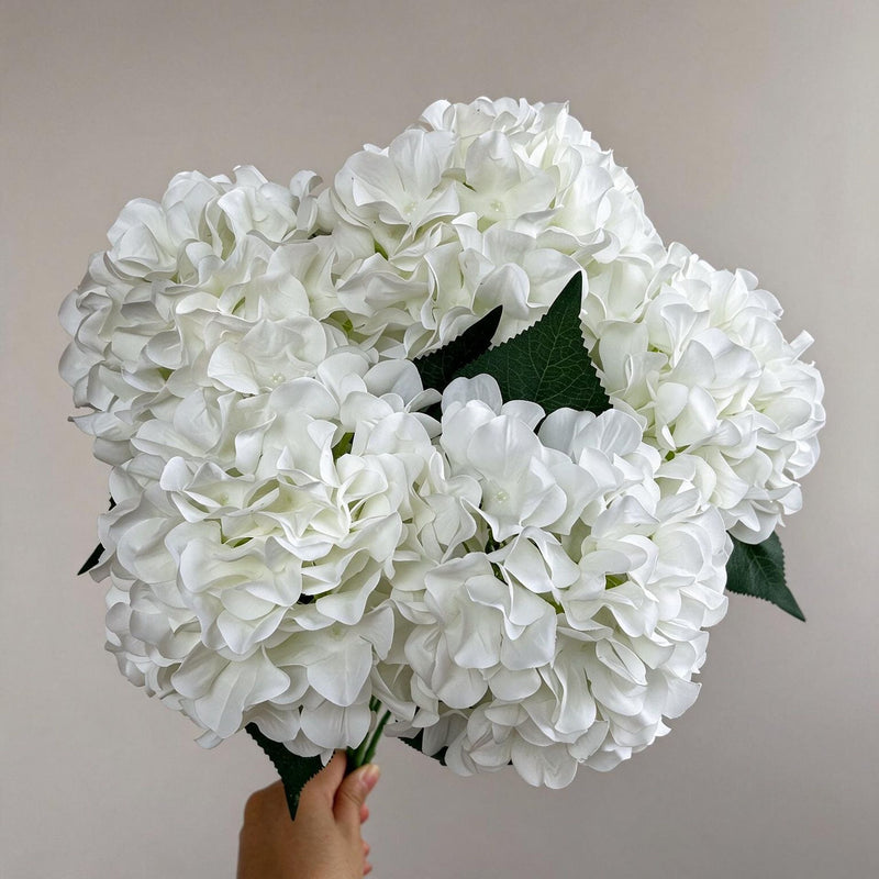 18" Artificial Hydrangea Bush, 225 Blooms, Realistic Silk Floral Arrangement for Weddings, Home Decor, and Events (Blue/White/Pink/Green Options)