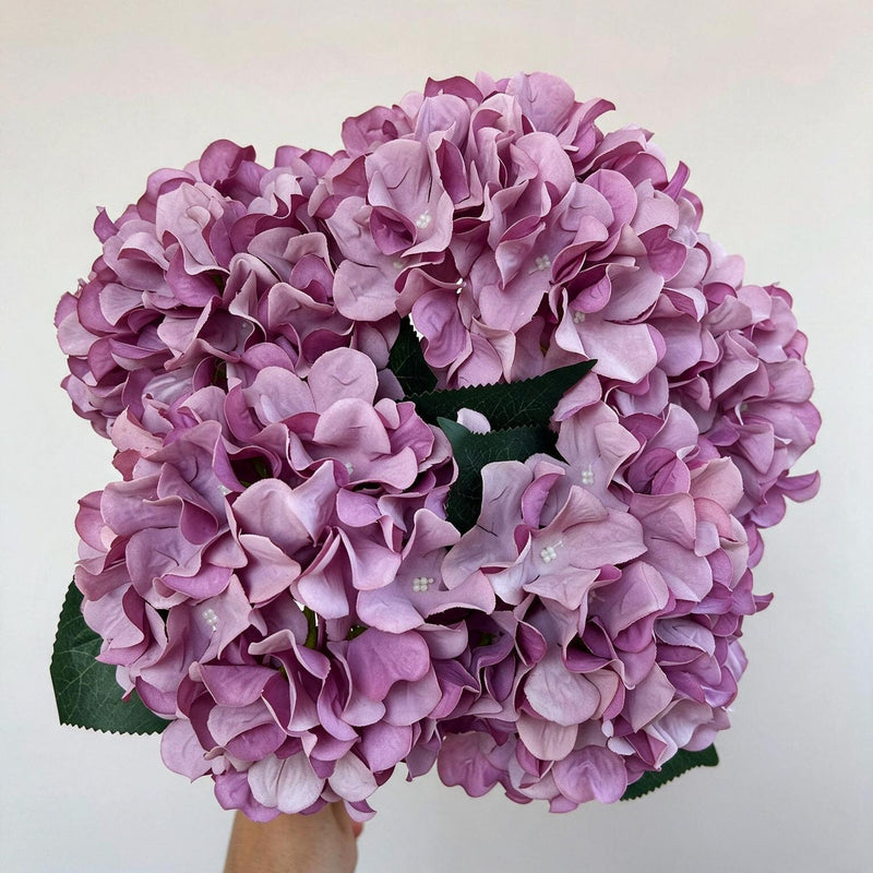 18" Artificial Hydrangea Bush, 225 Blooms, Realistic Silk Floral Arrangement for Weddings, Home Decor, and Events (Blue/White/Pink/Green Options)
