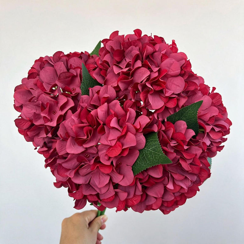18" Artificial Hydrangea Bush, 225 Blooms, Realistic Silk Floral Arrangement for Weddings, Home Decor, and Events (Blue/White/Pink/Green Options)