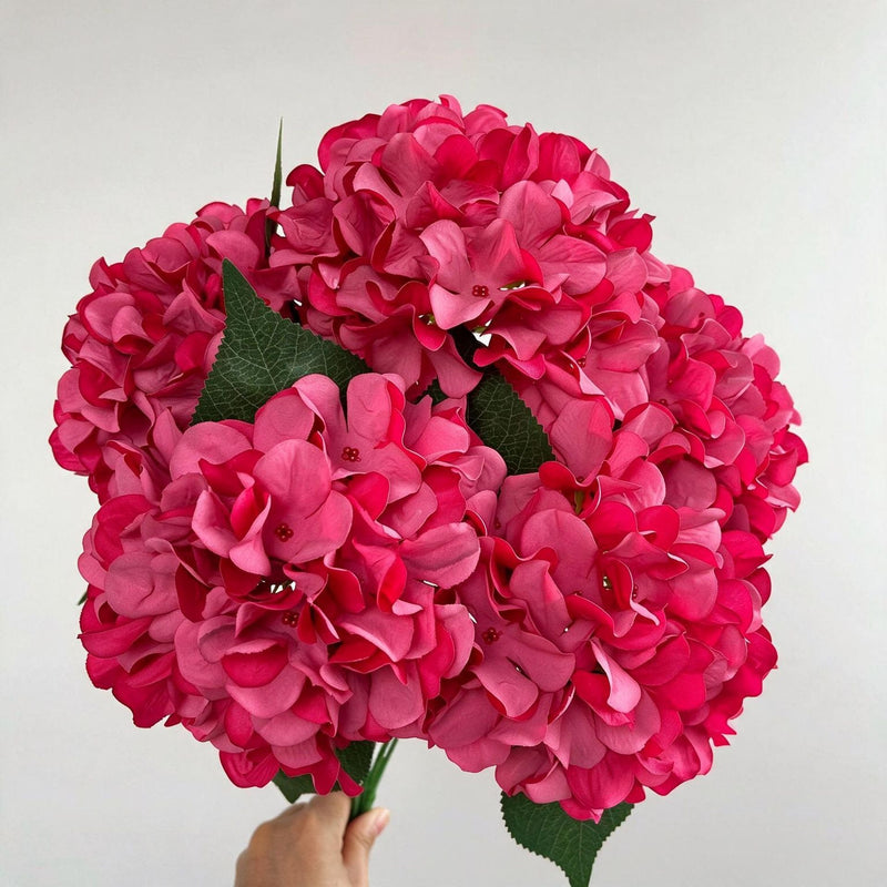 18" Artificial Hydrangea Bush, 225 Blooms, Realistic Silk Floral Arrangement for Weddings, Home Decor, and Events (Blue/White/Pink/Green Options)