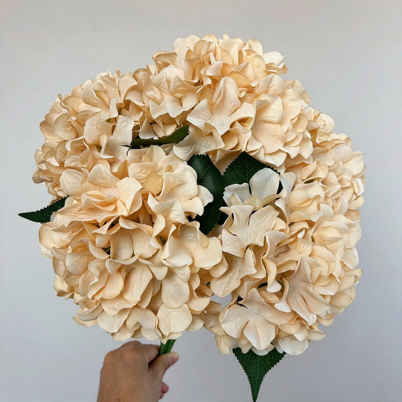 18" Artificial Hydrangea Bush, 225 Blooms, Realistic Silk Floral Arrangement for Weddings, Home Decor, and Events (Blue/White/Pink/Green Options)