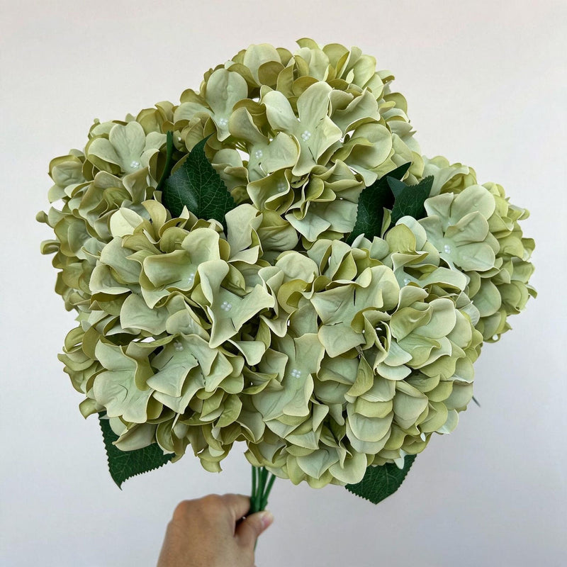 18" Artificial Hydrangea Bush, 225 Blooms, Realistic Silk Floral Arrangement for Weddings, Home Decor, and Events (Blue/White/Pink/Green Options)