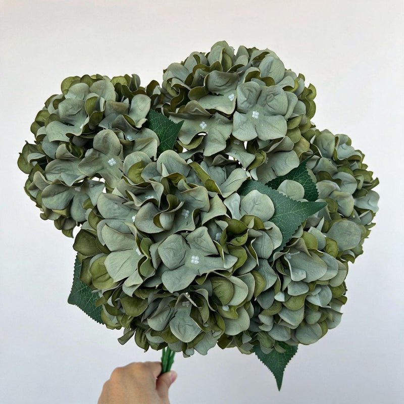 18" Artificial Hydrangea Bush, 225 Blooms, Realistic Silk Floral Arrangement for Weddings, Home Decor, and Events (Blue/White/Pink/Green Options)