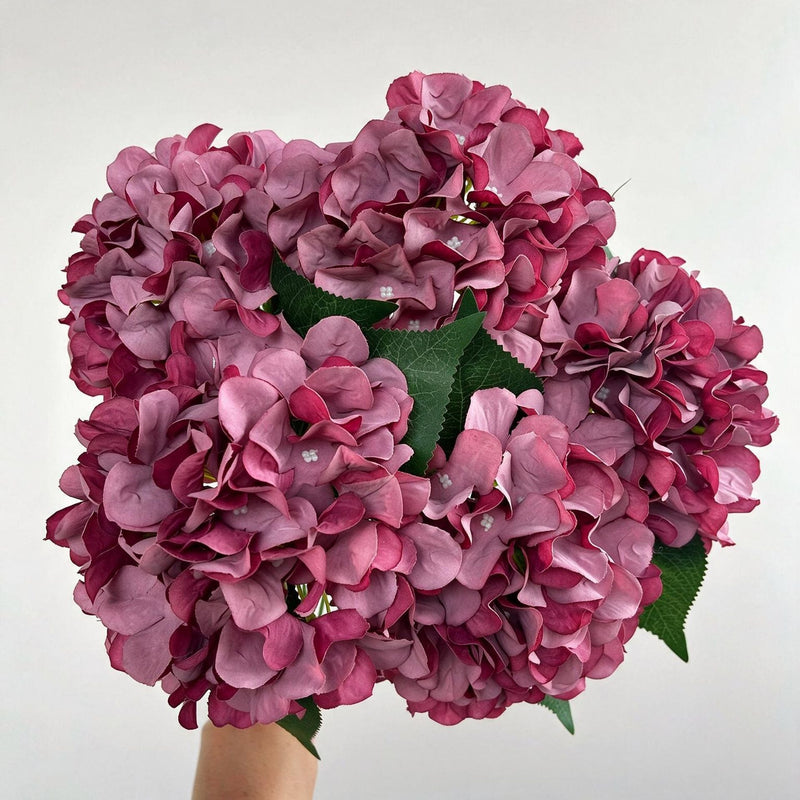 18" Artificial Hydrangea Bush, 225 Blooms, Realistic Silk Floral Arrangement for Weddings, Home Decor, and Events (Blue/White/Pink/Green Options)