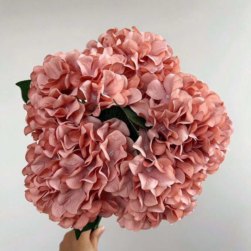 18" Artificial Hydrangea Bush, 225 Blooms, Realistic Silk Floral Arrangement for Weddings, Home Decor, and Events (Blue/White/Pink/Green Options)