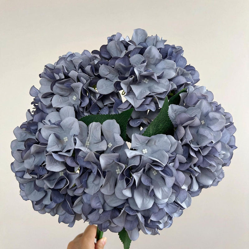 18" Artificial Hydrangea Bush, 225 Blooms, Realistic Silk Floral Arrangement for Weddings, Home Decor, and Events (Blue/White/Pink/Green Options)