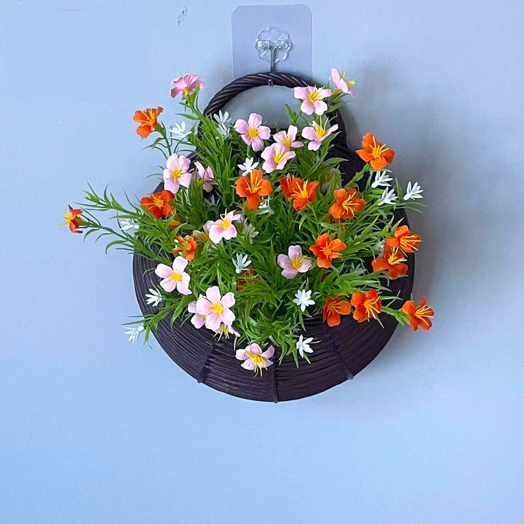 Artificial Baby's Breath & Daisy Wall Hanging Nest Basket, 10" Height, Silk & Plastic Combo, Nordic Style Home Decor for Living Room, Wedding, Office