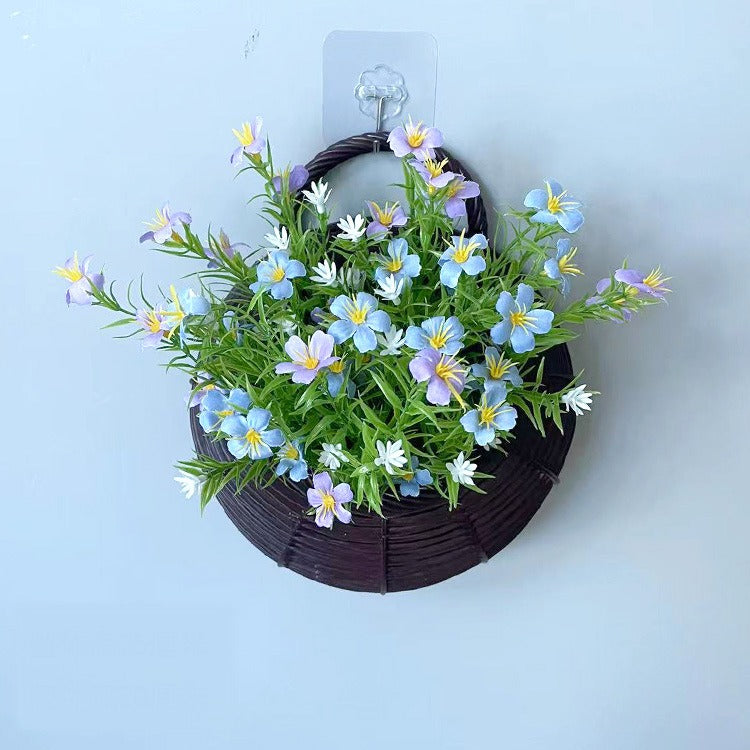Artificial Baby's Breath & Daisy Wall Hanging Nest Basket, 10" Height, Silk & Plastic Combo, Nordic Style Home Decor for Living Room, Wedding, Office