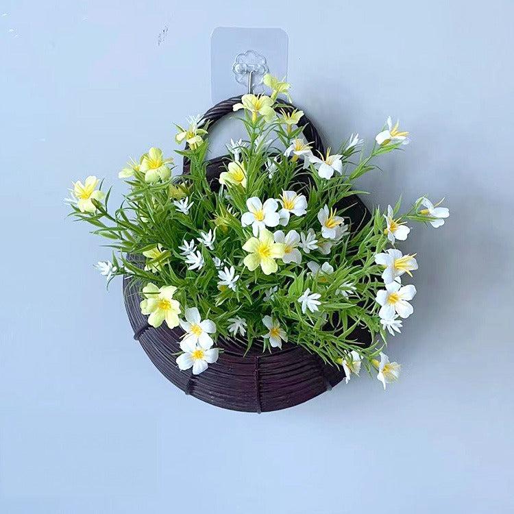 Artificial Baby's Breath & Daisy Wall Hanging Nest Basket, 10" Height, Silk & Plastic Combo, Nordic Style Home Decor for Living Room, Wedding, Office