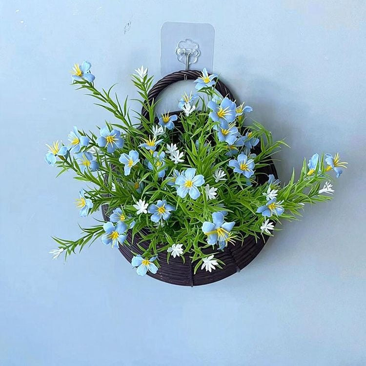 Artificial Baby's Breath & Daisy Wall Hanging Nest Basket, 10" Height, Silk & Plastic Combo, Nordic Style Home Decor for Living Room, Wedding, Office