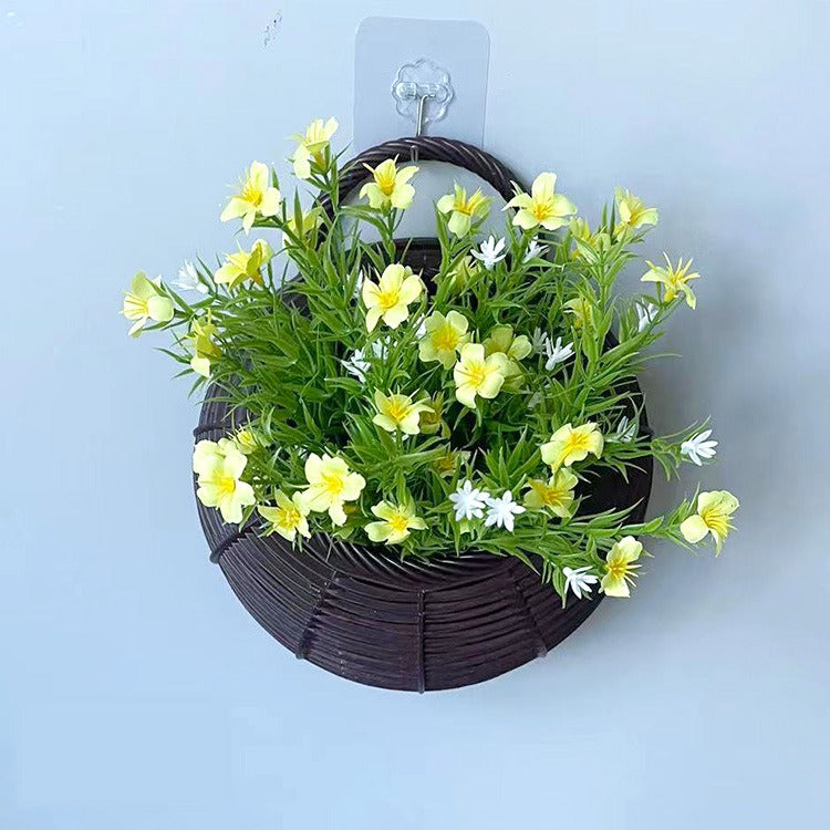 Artificial Baby's Breath & Daisy Wall Hanging Nest Basket, 10" Height, Silk & Plastic Combo, Nordic Style Home Decor for Living Room, Wedding, Office