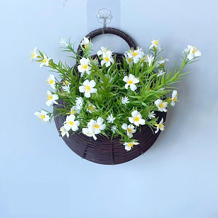 Artificial Baby's Breath & Daisy Wall Hanging Nest Basket, 10" Height, Silk & Plastic Combo, Nordic Style Home Decor for Living Room, Wedding, Office
