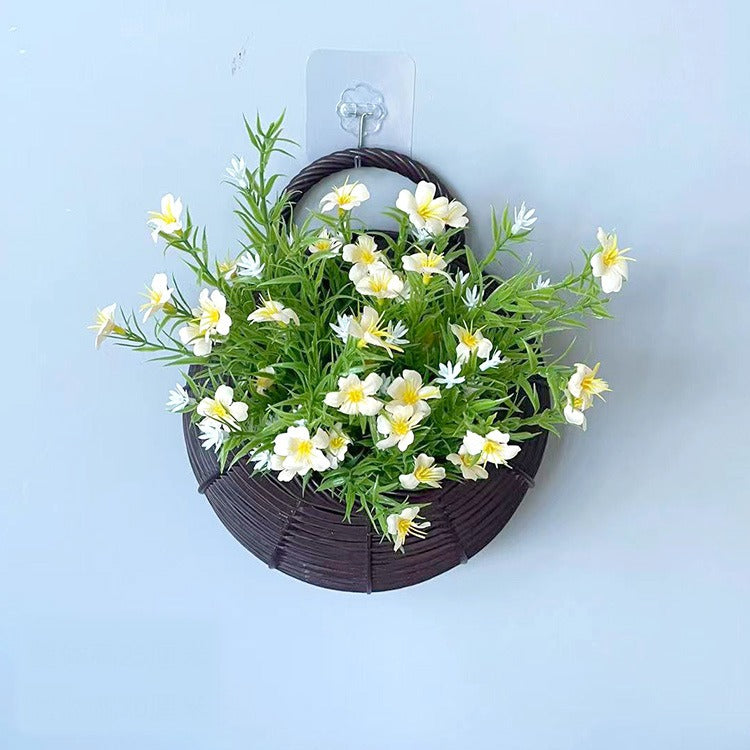 Artificial Baby's Breath & Daisy Wall Hanging Nest Basket, 10" Height, Silk & Plastic Combo, Nordic Style Home Decor for Living Room, Wedding, Office