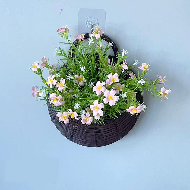Artificial Baby's Breath & Daisy Wall Hanging Nest Basket, 10" Height, Silk & Plastic Combo, Nordic Style Home Decor for Living Room, Wedding, Office
