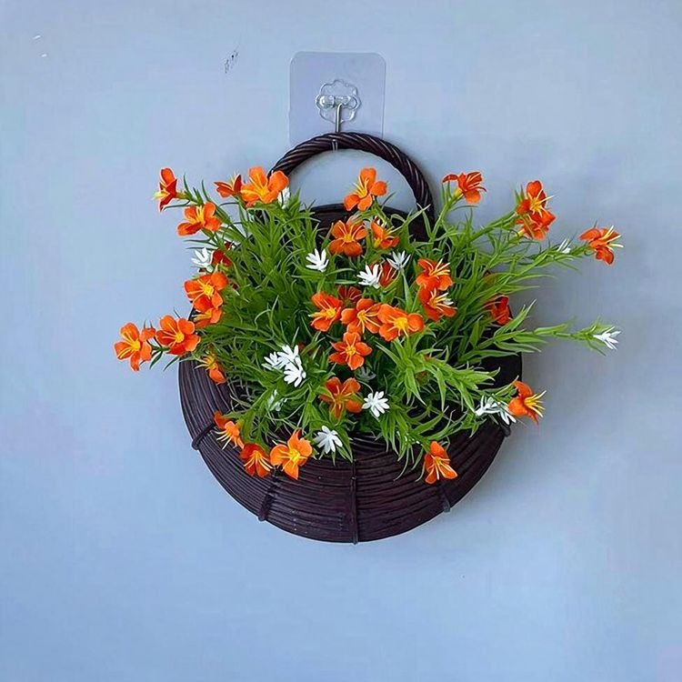 Artificial Baby's Breath & Daisy Wall Hanging Nest Basket, 10" Height, Silk & Plastic Combo, Nordic Style Home Decor for Living Room, Wedding, Office