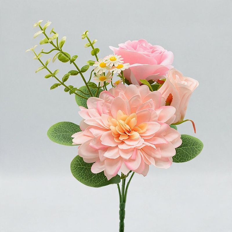 Artificial Peony & Dahlia Bouquet, 12" Silk Floral Arrangement for Weddings, Home Decor, and Events, Set of 3 Stems - Allergy Friendly & Zero Maintenance