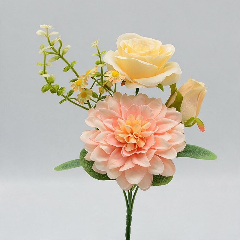 Artificial Peony & Dahlia Bouquet, 12" Silk Floral Arrangement for Weddings, Home Decor, and Events, Set of 3 Stems - Allergy Friendly & Zero Maintenance