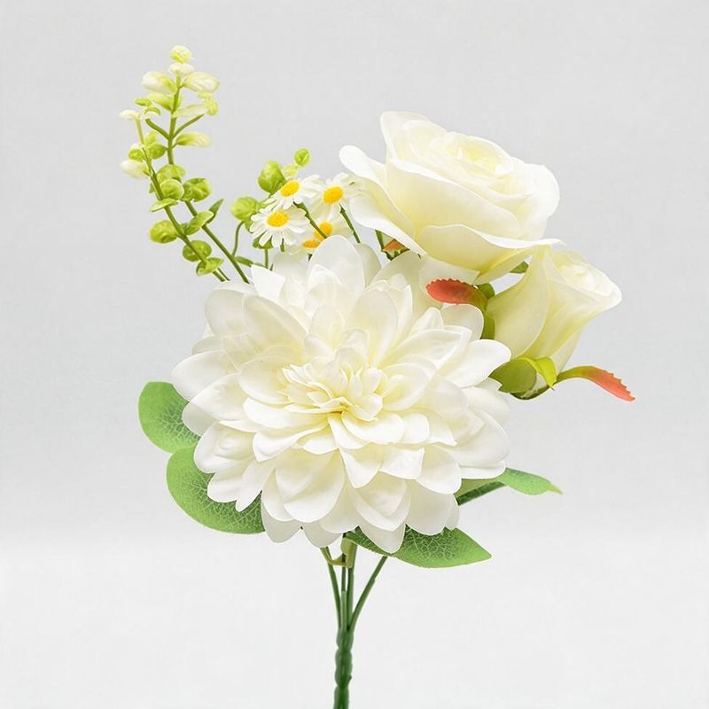 Artificial Peony & Dahlia Bouquet, 12" Silk Floral Arrangement for Weddings, Home Decor, and Events, Set of 3 Stems - Allergy Friendly & Zero Maintenance