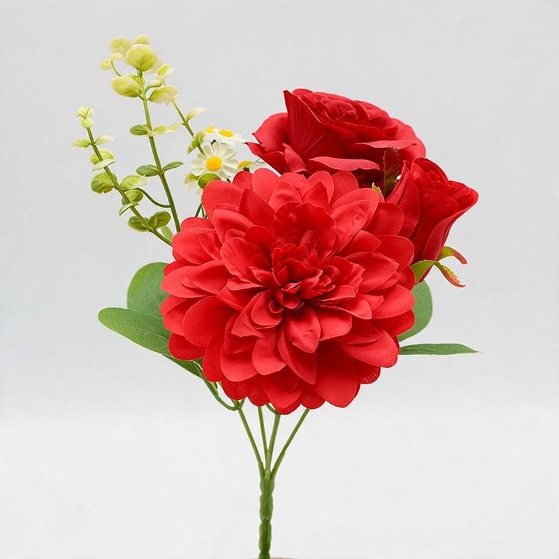 Artificial Peony & Dahlia Bouquet, 12" Silk Floral Arrangement for Weddings, Home Decor, and Events, Set of 3 Stems - Allergy Friendly & Zero Maintenance