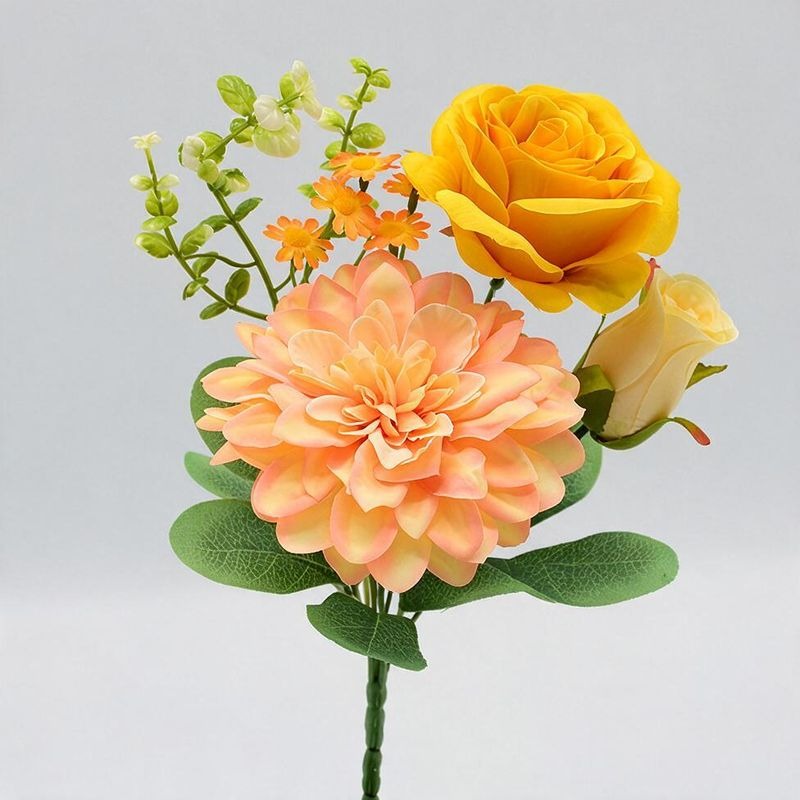 Artificial Peony & Dahlia Bouquet, 12" Silk Floral Arrangement for Weddings, Home Decor, and Events, Set of 3 Stems - Allergy Friendly & Zero Maintenance