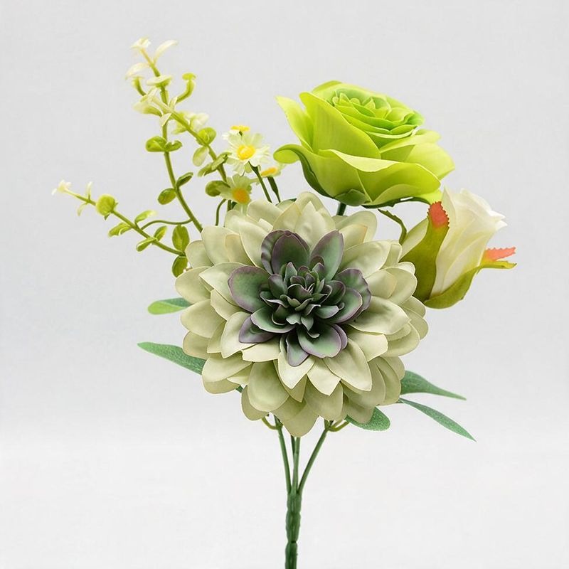 Artificial Peony & Dahlia Bouquet, 12" Silk Floral Arrangement for Weddings, Home Decor, and Events, Set of 3 Stems - Allergy Friendly & Zero Maintenance