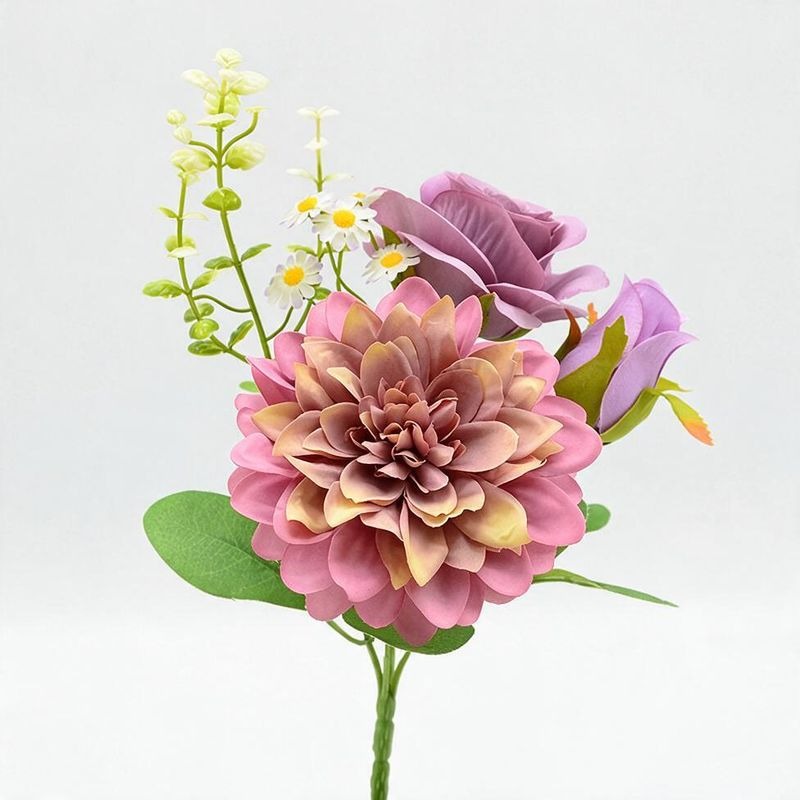 Artificial Peony & Dahlia Bouquet, 12" Silk Floral Arrangement for Weddings, Home Decor, and Events, Set of 3 Stems - Allergy Friendly & Zero Maintenance