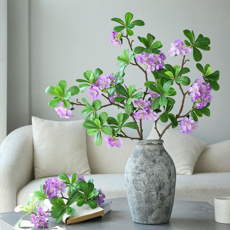 Artificial Pittosporum Flower Stem, 31" Silk Single Stem with 15 Blooms, Modern Home Decor, Wedding & Event Styling, Indoor Use, White or Purple