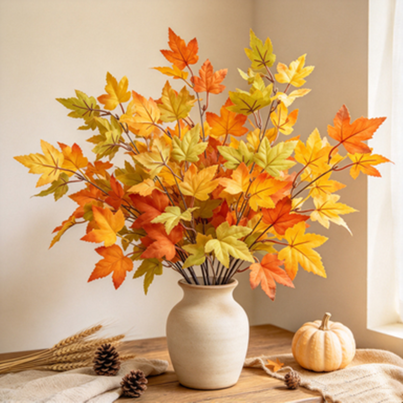 Artificial Maple Leaf Bush, 23" Faux Silk Maple Branch for Home Decor, Wedding Centerpieces & Seasonal Displays