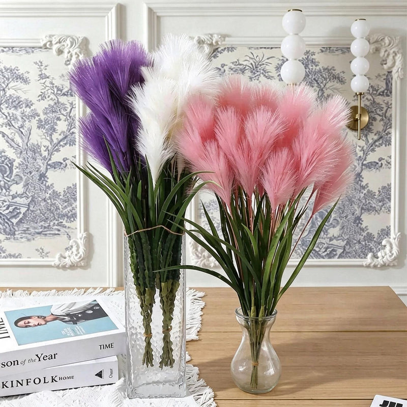 20" Artificial Pampas Grass Single Stem, Faux Silk Feather Reed for Wedding Decor & Modern Home Styling
