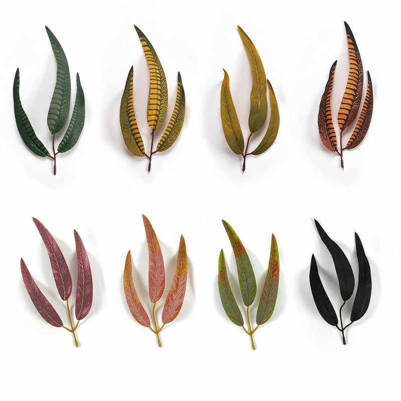 Set of 10 Artificial Feather Leaf Stems, 9 Inches, Faux Silk for DIY Wedding Decor, Home, and Event Arrangements