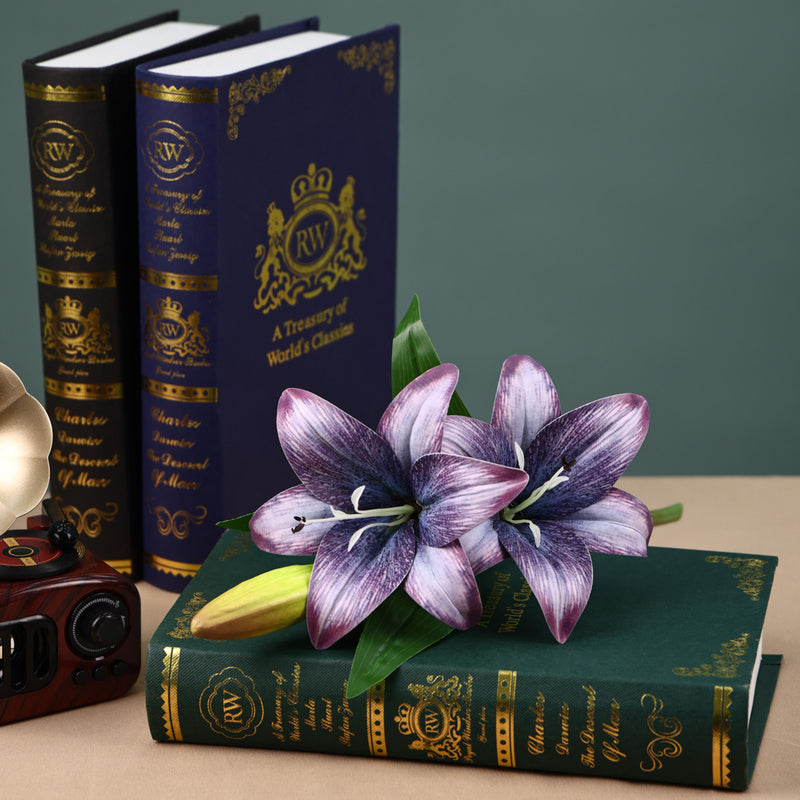 16" Single Stem Lily with 3 Blooms, Artificial Flower for Weddings, Home Decor, and Events