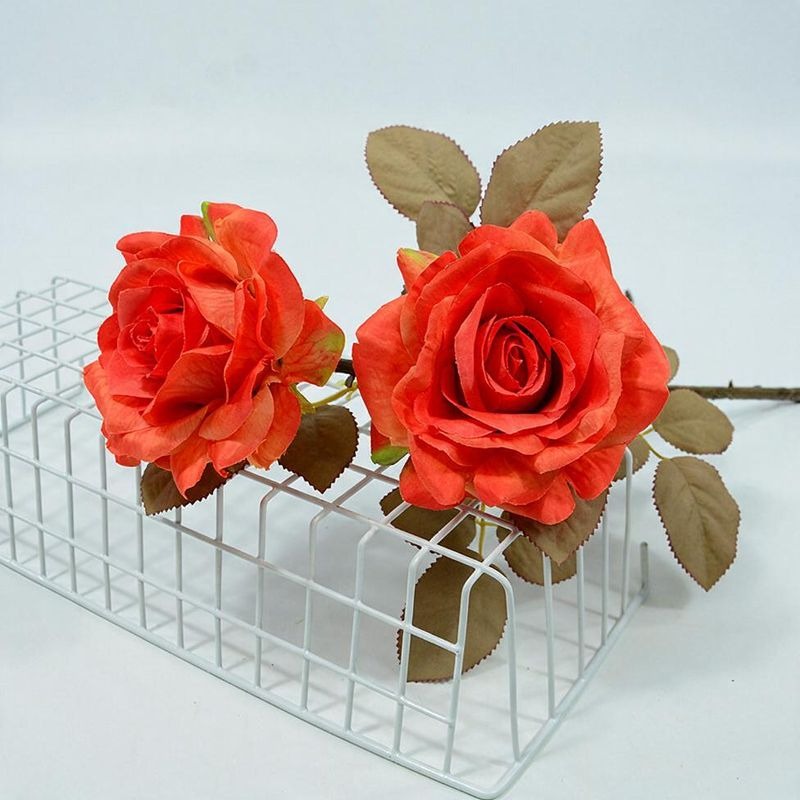 3 Stem Faux Silk Rose, 12" Flower Head, 19" Overall Length, Perfect for Weddings, Home Decor, and Events