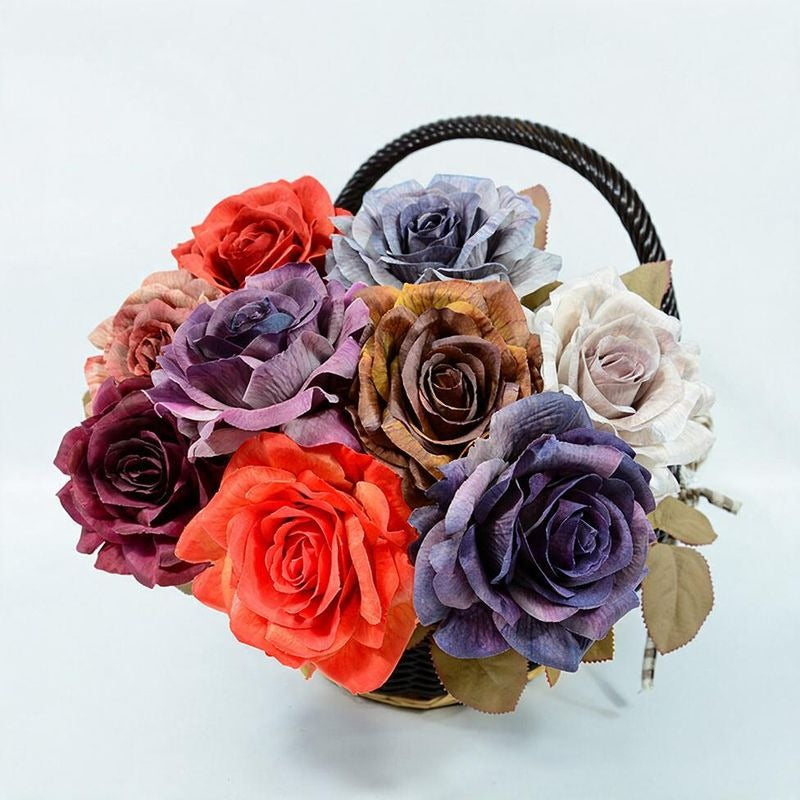 3 Stem Faux Silk Rose, 12" Flower Head, 19" Overall Length, Perfect for Weddings, Home Decor, and Events