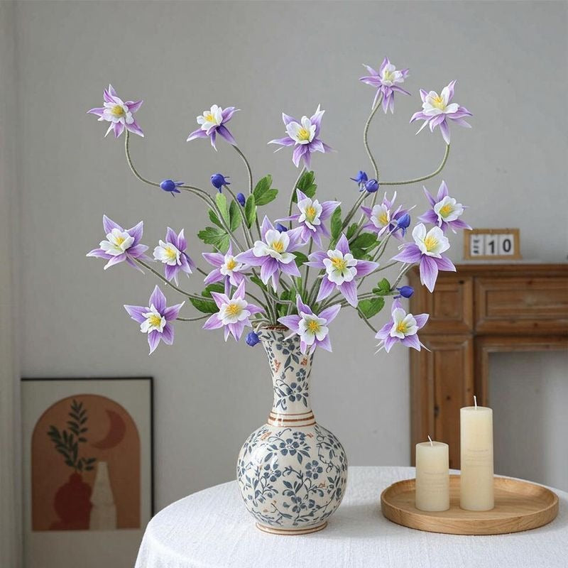 35" Artificial Clematis Bush with 9 Blooms, Silk-Like Faux Flowers for Wedding, Home Decor, and Events
