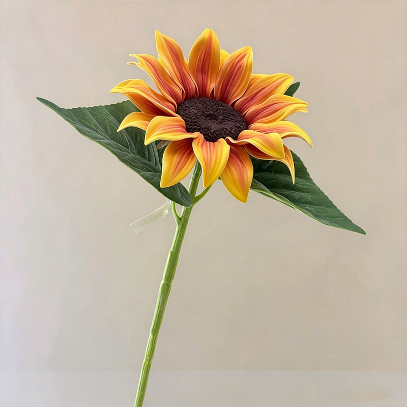 Single Stem Artificial Sunflower, 27" Tall with 6.5" Bloom, Silk-Like Fabric, Rustic & Modern Decor