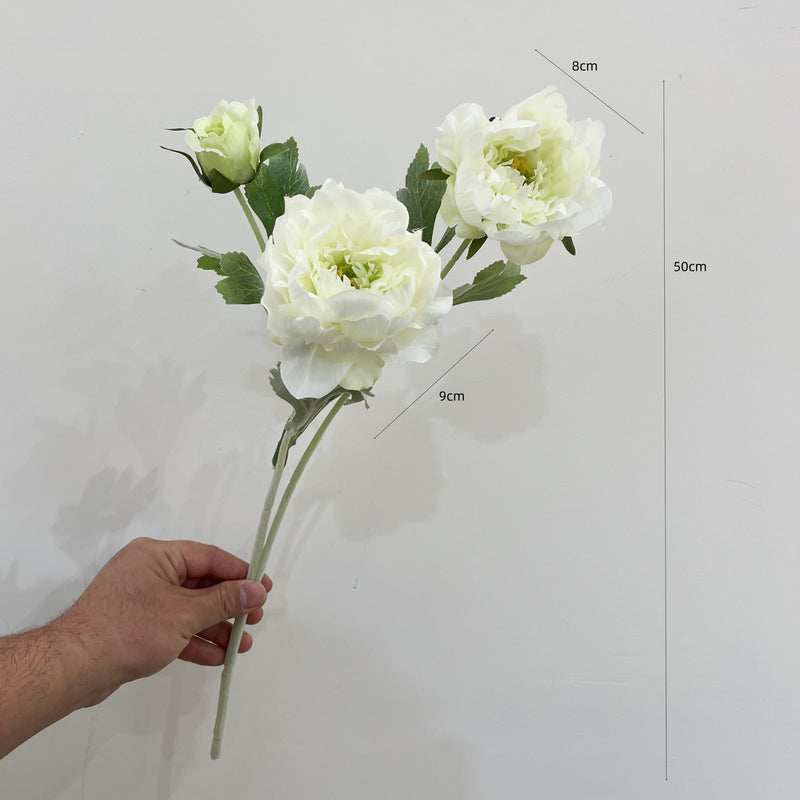 Single Stem Artificial Peony with 3 Blooms, Silk-Like Fabric, 20" Tall, Perfect for Home Decor, Weddings, and Events