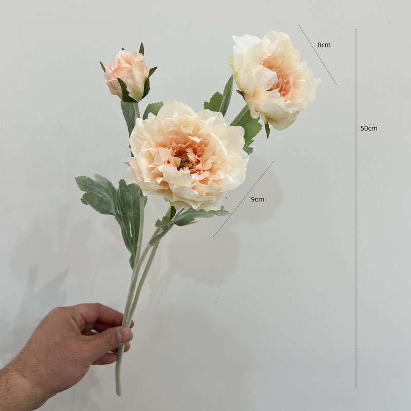 Single Stem Artificial Peony with 3 Blooms, Silk-Like Fabric, 20" Tall, Perfect for Home Decor, Weddings, and Events