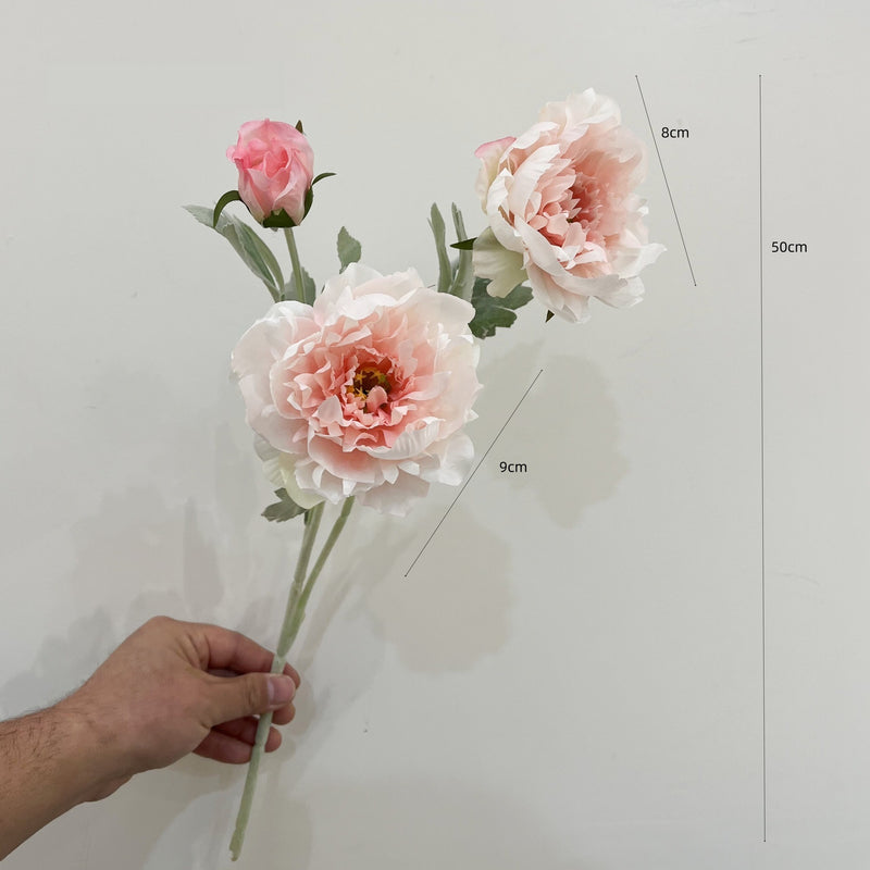 Single Stem Artificial Peony with 3 Blooms, Silk-Like Fabric, 20" Tall, Perfect for Home Decor, Weddings, and Events