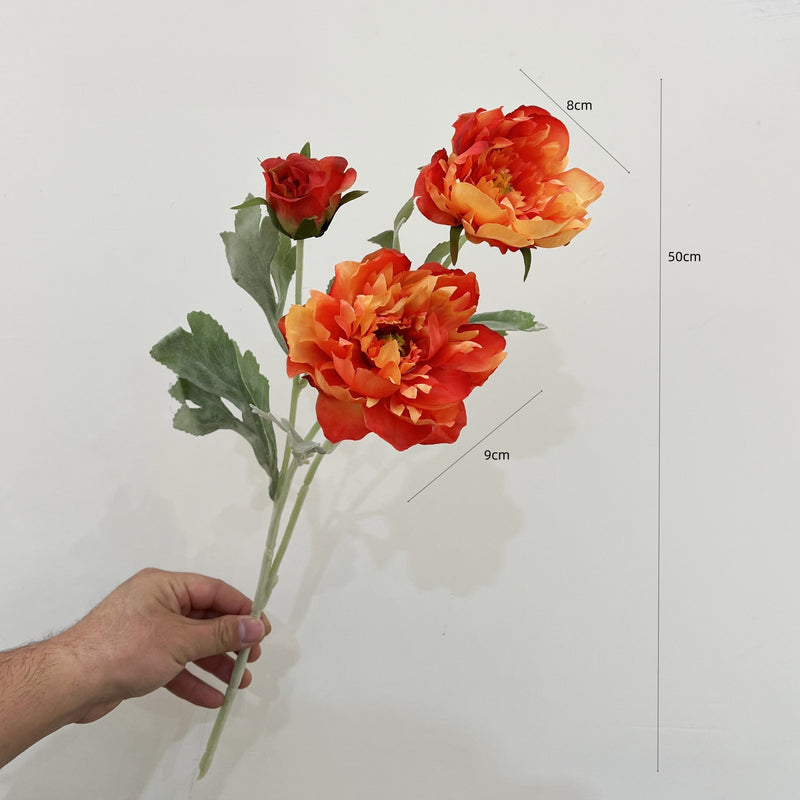 Single Stem Artificial Peony with 3 Blooms, Silk-Like Fabric, 20" Tall, Perfect for Home Decor, Weddings, and Events