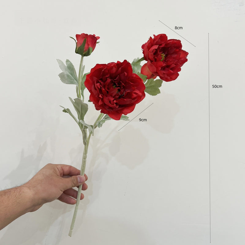 Single Stem Artificial Peony with 3 Blooms, Silk-Like Fabric, 20" Tall, Perfect for Home Decor, Weddings, and Events