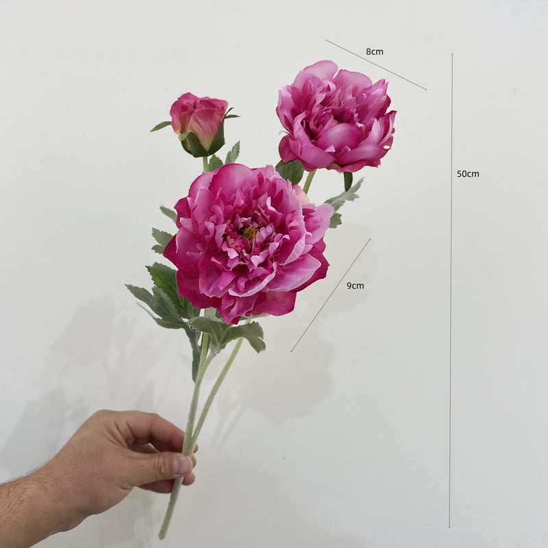 Single Stem Artificial Peony with 3 Blooms, Silk-Like Fabric, 20" Tall, Perfect for Home Decor, Weddings, and Events