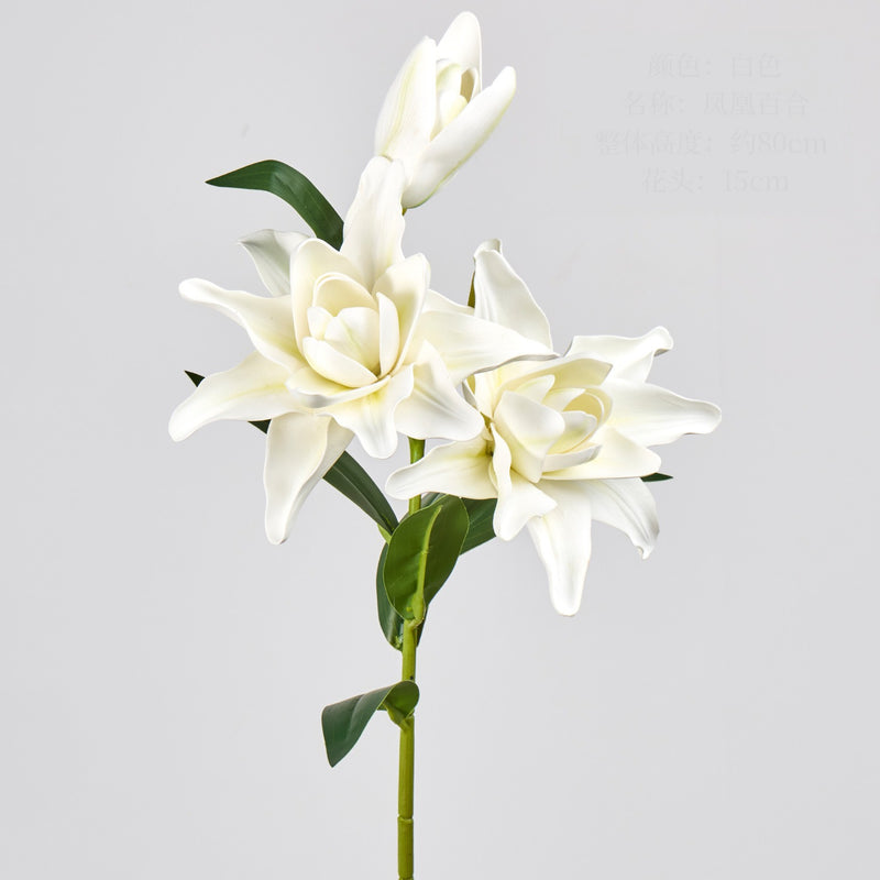 31.5" Artificial Double Lily Bush with 3 Blooms, Realistic Faux Lily Flowers for Home Decor, Weddings, and Events