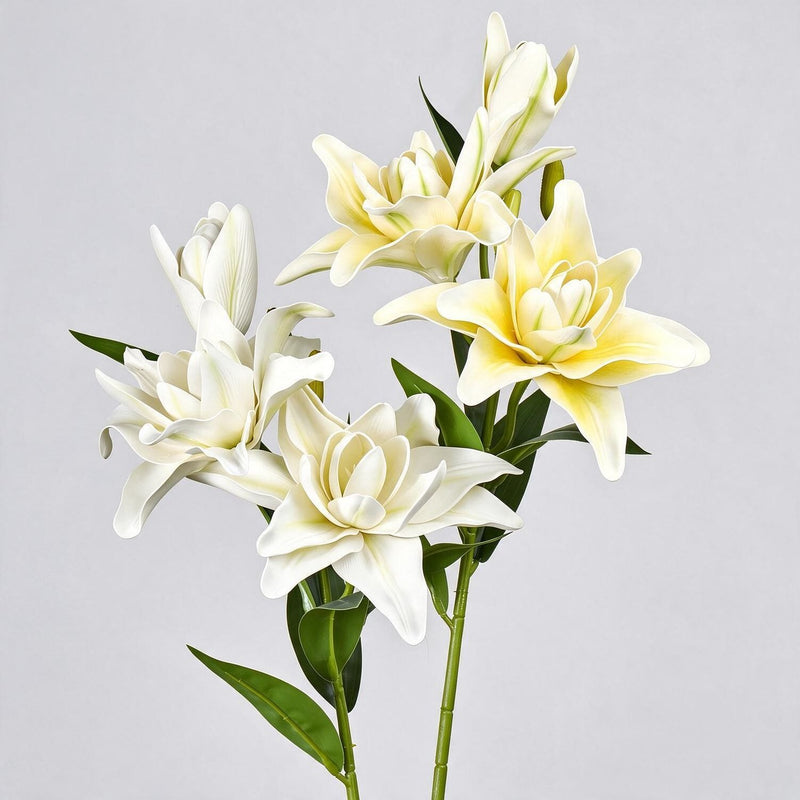 31.5" Artificial Double Lily Bush with 3 Blooms, Realistic Faux Lily Flowers for Home Decor, Weddings, and Events