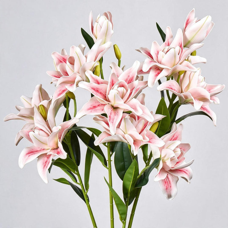 31.5" Artificial Double Lily Bush with 3 Blooms, Realistic Faux Lily Flowers for Home Decor, Weddings, and Events