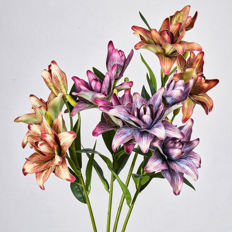 31.5" Artificial Double Lily Bush with 3 Blooms, Realistic Faux Lily Flowers for Home Decor, Weddings, and Events