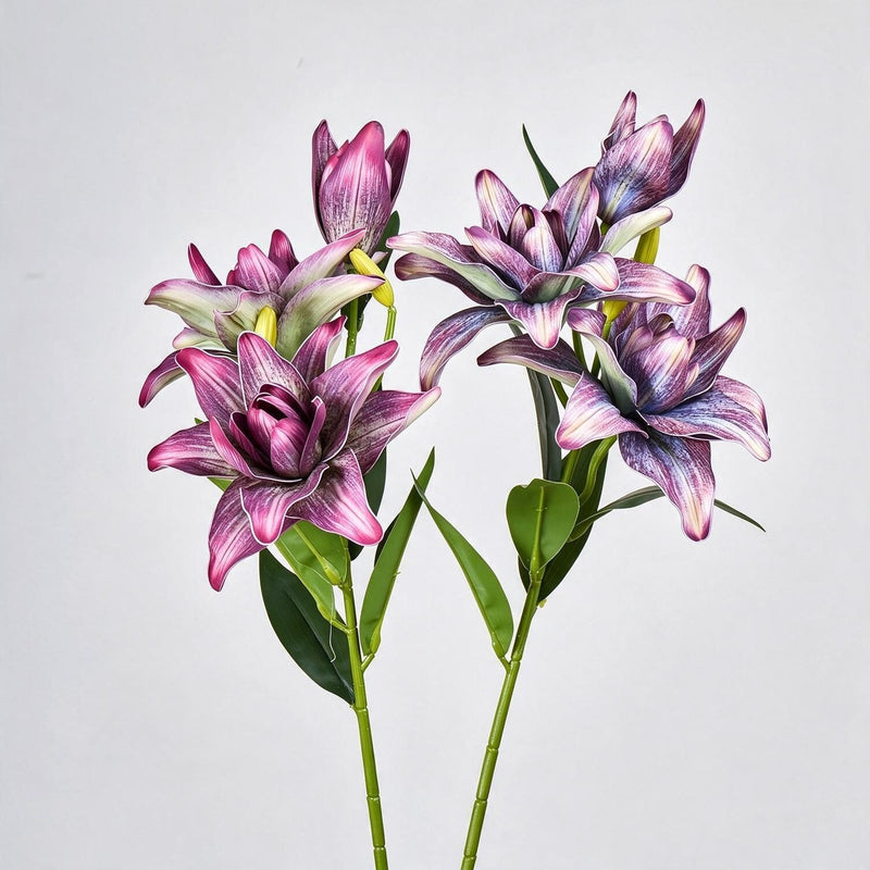 31.5" Artificial Double Lily Bush with 3 Blooms, Realistic Faux Lily Flowers for Home Decor, Weddings, and Events