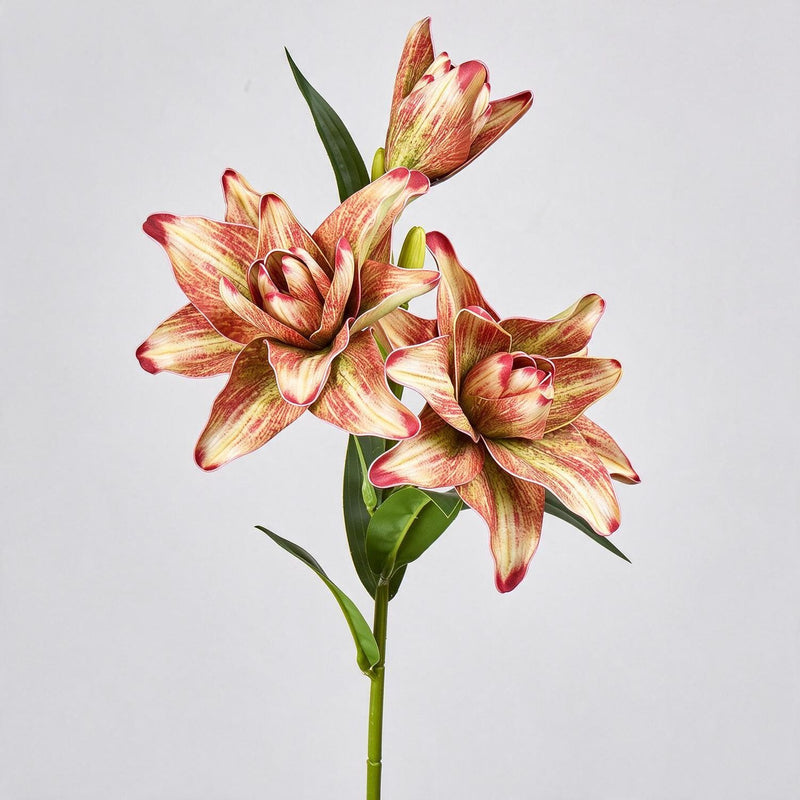31.5" Artificial Double Lily Bush with 3 Blooms, Realistic Faux Lily Flowers for Home Decor, Weddings, and Events