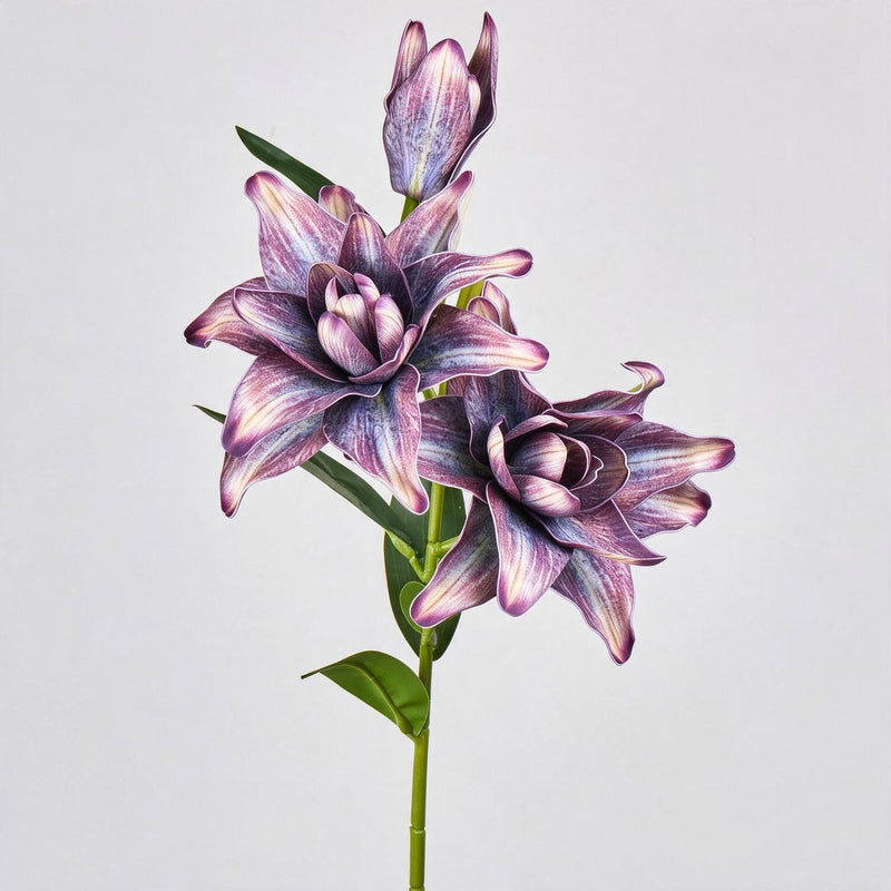 31.5" Artificial Double Lily Bush with 3 Blooms, Realistic Faux Lily Flowers for Home Decor, Weddings, and Events