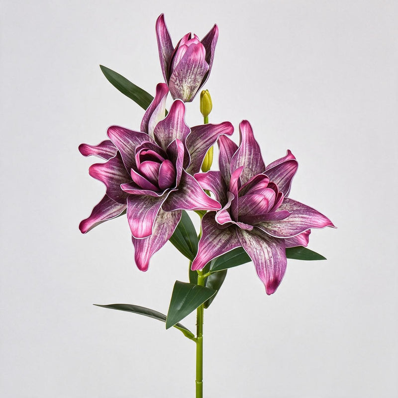31.5" Artificial Double Lily Bush with 3 Blooms, Realistic Faux Lily Flowers for Home Decor, Weddings, and Events